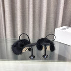 Loewe 25SS Fur-lined Mule 100 Black in Fox Fur 597440