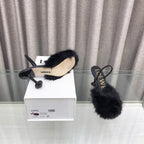 Loewe 25SS Fur-lined Mule 100 Black in Fox Fur 597440