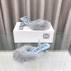 Loewe 25SS Fur-lined Mule 60 Blue in Fox Fur 597439