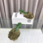 Loewe 25SS Fur-lined Mule 60 Green in Fox Fur 597438