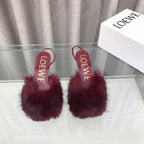 Loewe 25SS Fur-lined Mule 60 Burgundy in Fox Fur 597437