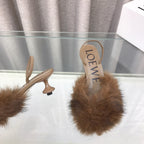 Loewe 25SS Fur-lined Mule 60 Brown in Fox Fur 597436