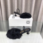 Loewe 25SS Fur-lined Mule 60 Black in Fox Fur 597435