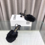 Loewe 25SS Fur-lined Mule 60 Black in Fox Fur 597435