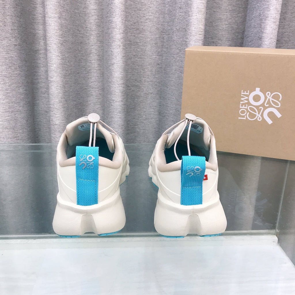 Loewe x on Angpao Couple Running Sneakers White Blue Nylon Calfskin 597426