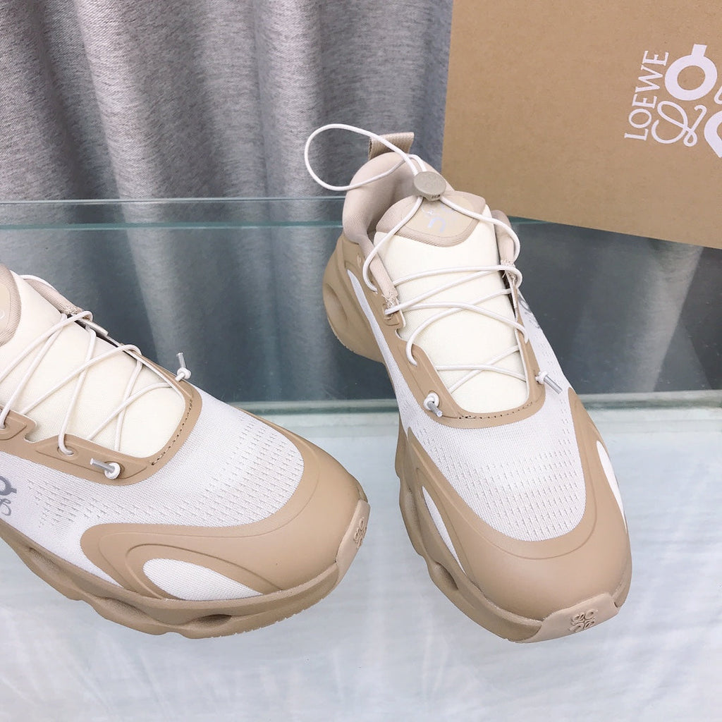 Loewe x on Angpao Couple Running Sneakers Light Brown White Nylon Calfskin 597425