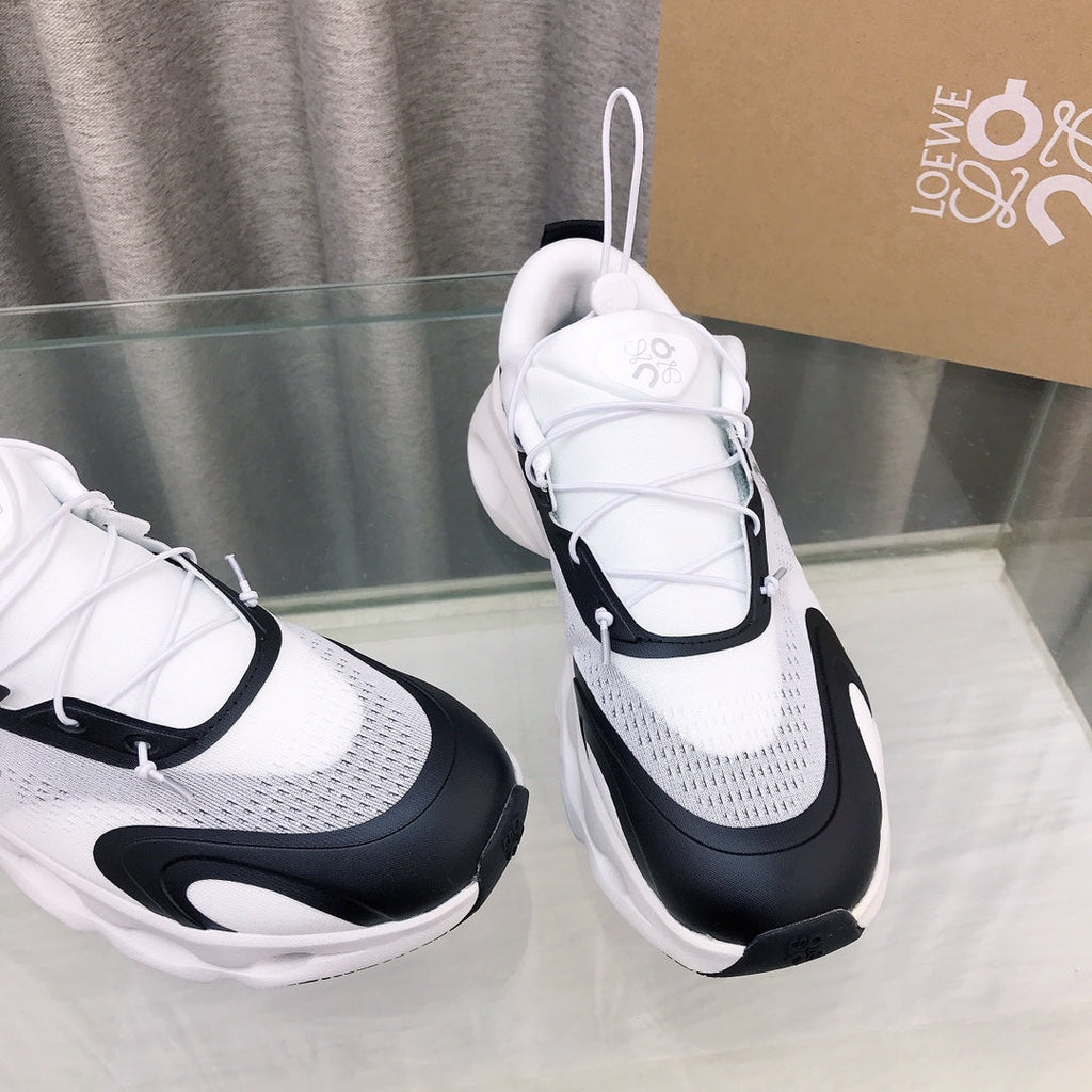 Loewe x on Angpao Couple Running Sneakers White Black Nylon Calfskin 597423