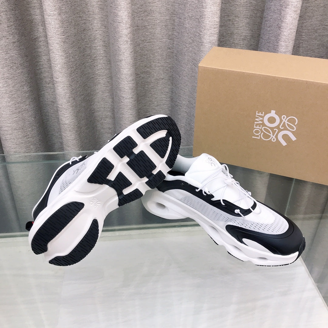 Loewe x on Angpao Couple Running Sneakers White Black Nylon Calfskin 597423