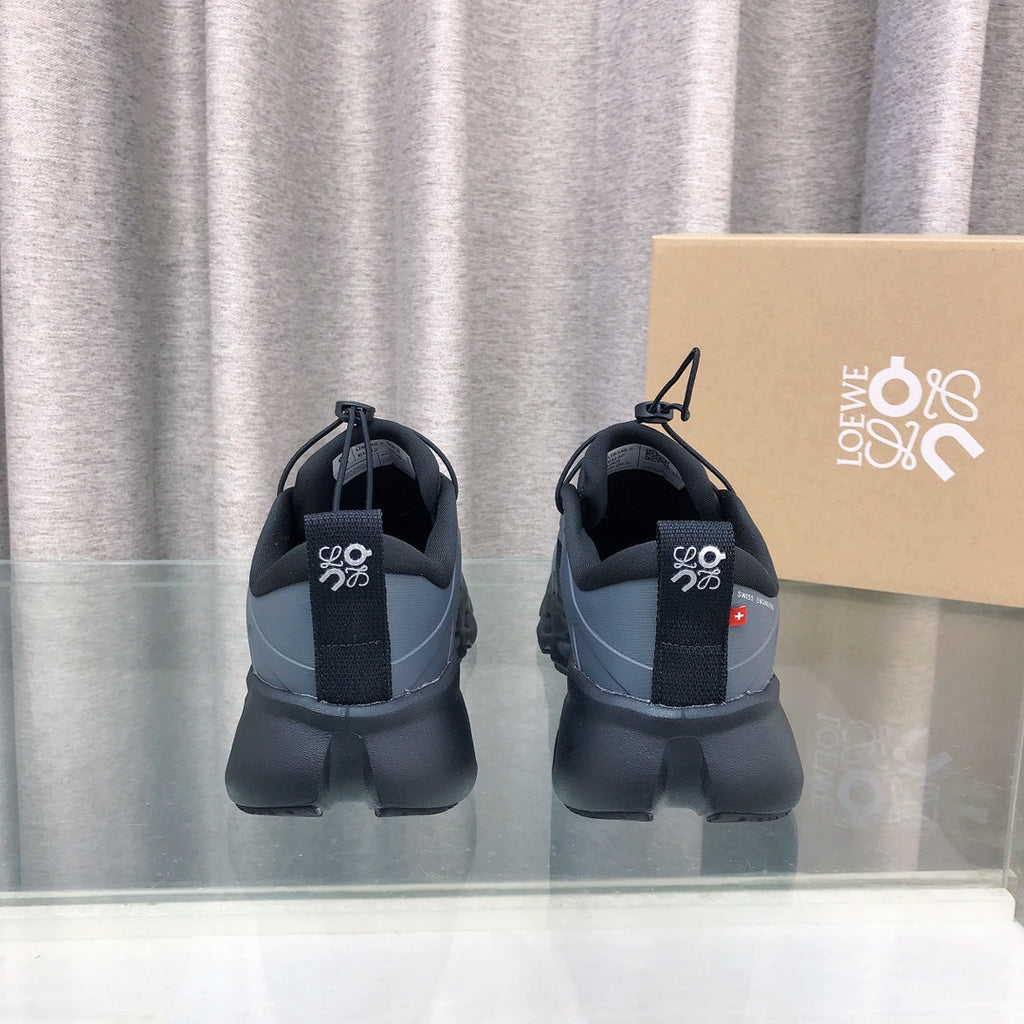 Loewe x on Angpao Couple Running Sneakers Black Gray Nylon Calfskin 597420