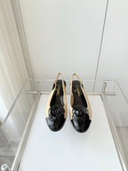 Chanel 26 Camellia High Heels 35 Beige Black in Patent Leather 597417