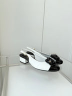 Chanel 26 Camellia High Heels 35 White Black in Patent Leather 597415