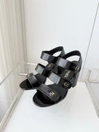 Chanel 26 Turnlock 80 Black Sandal Heels in Lambskin 597407