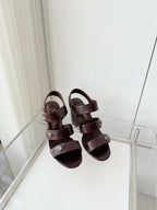 Chanel 26 Turnlock 80 Burgundy Sandal Heels in Lambskin 597404