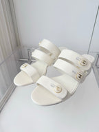 Chanel 26 Turnlock 40 White Sandal Mule in Lambskin 597399