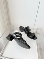 Chanel 26 Turnlock 40 Black Sandal Mule in Lambskin 597396