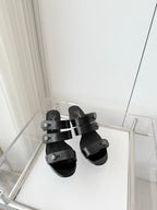 Chanel 26 Turnlock 40 Black Sandal Mule in Lambskin 597396