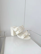 Chanel 26 Turnlock 85 White Sandal Mule in Lambskin 597395