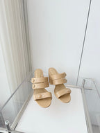 Chanel 26 Turnlock 85 Beige Sandal Mule in Lambskin 597394
