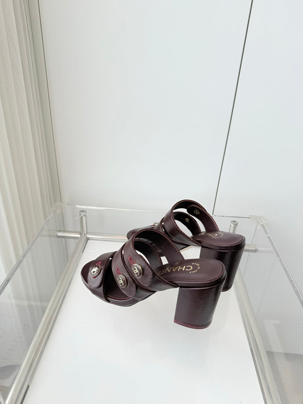 Chanel 26 Turnlock 85 Burgundy Sandal Mule in Lambskin 597393