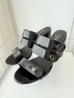 Chanel 26 Turnlock 85 Black Sandal Mule in Lambskin 597392