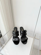 Chanel 26 Turnlock 85 Black Sandal Mule in Lambskin 597392