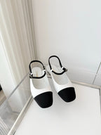 Chanel 26 Slingback Flats White Black in Lambskin 597390