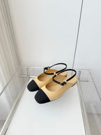Chanel 26 Slingback Flats Beige Black in Lambskin 597389