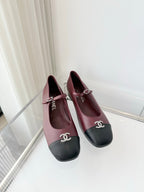 Chanel 26 MaryJane Shoes Burgundy Black Lambskin 597383