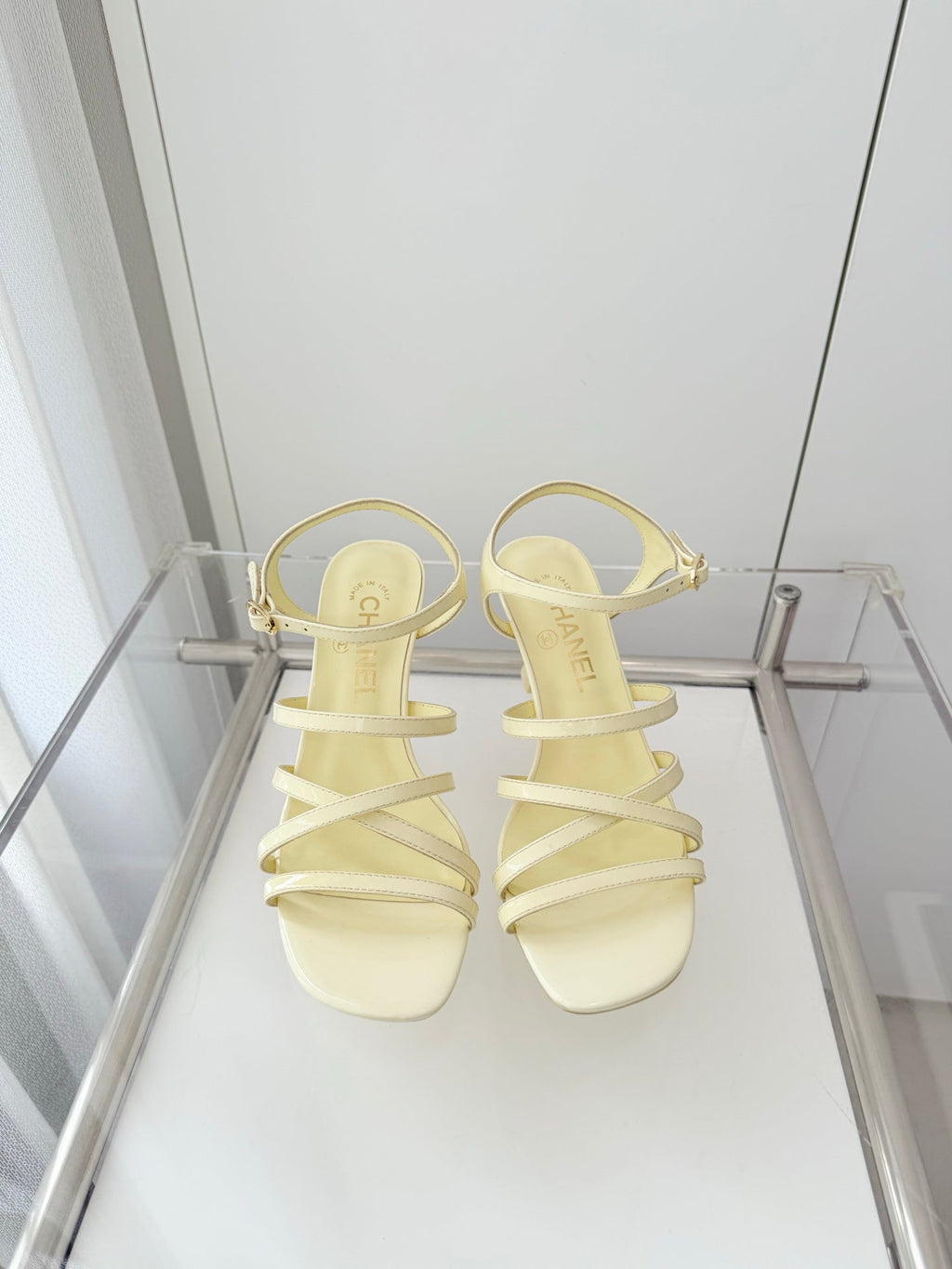 Chanel Cruise 26 Sandal 70mm Lemon Yellow Lambskin 597359