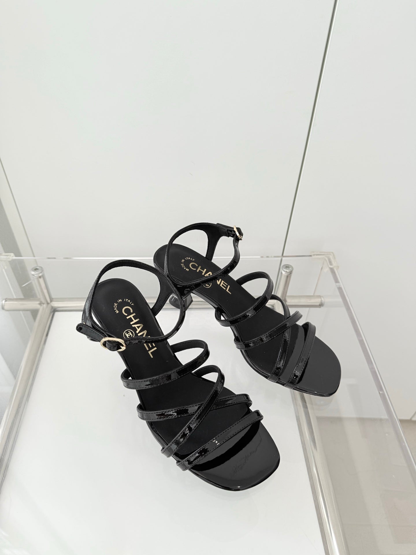 Chanel Cruise 26 Sandal 70mm Black Patent Leather 597356