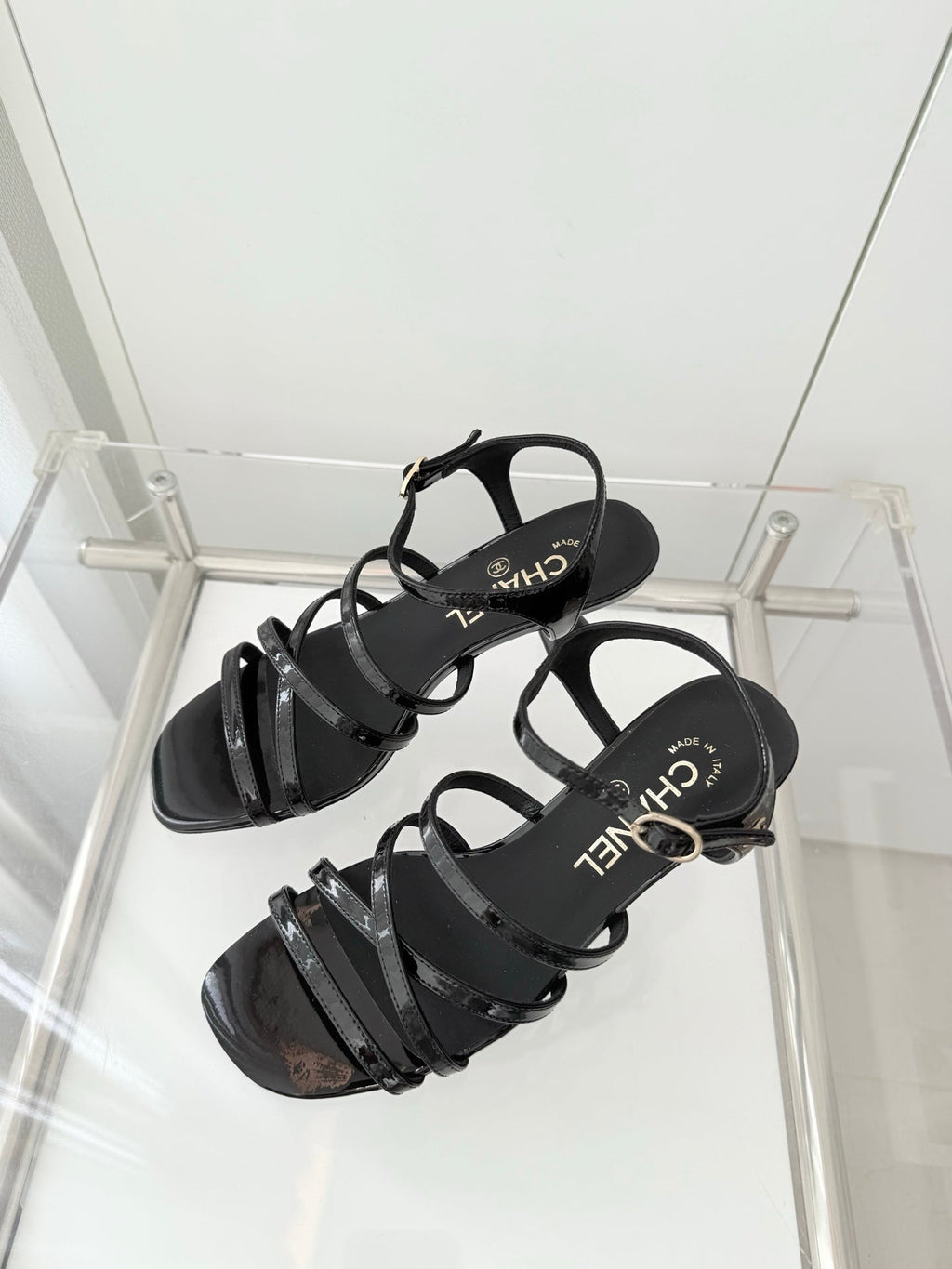 Chanel Cruise 26 Sandal 70mm Black Patent Leather 597356