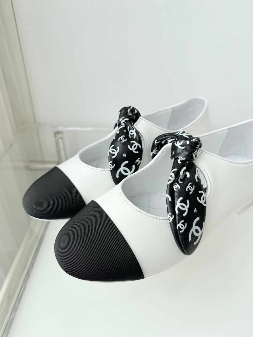 Chanel 26 Double C Heel Pump With Silk Ribbon White Lambskin 597334
