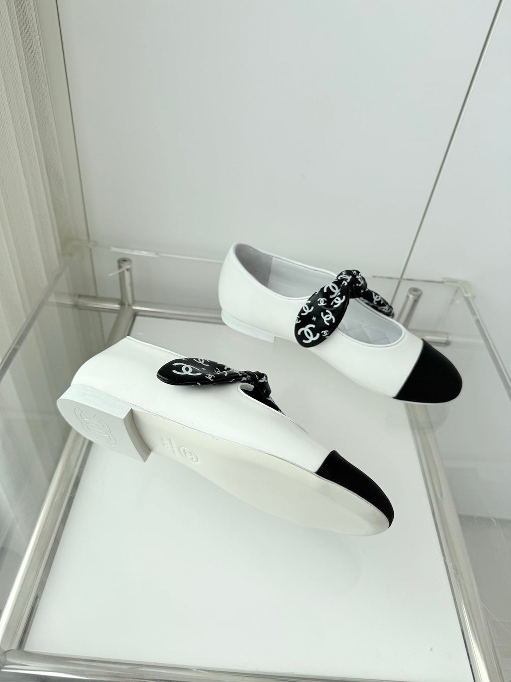 Chanel 26 Double C Heel Pump With Silk Ribbon White Lambskin 597334