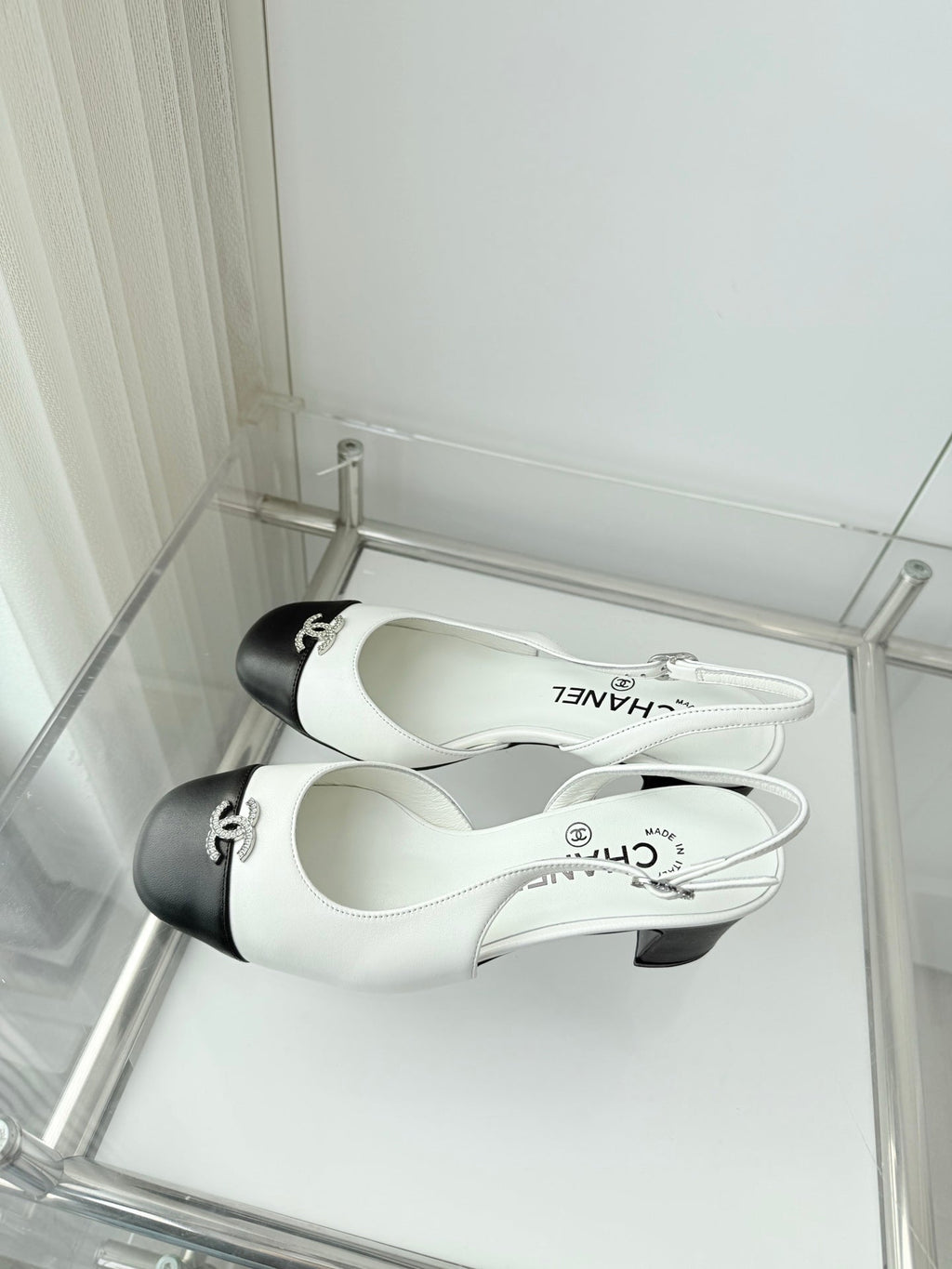Chanel 26 High Heels White Black 50 in Lambskin 597330
