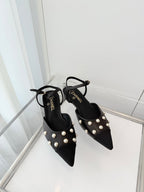CC 26 Heeled Slingback With Pearl Toe Black in Lambskin 597324