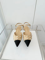 CC 26 Heeled Slingback With Pearl Toe Beige in Lambskin 597323