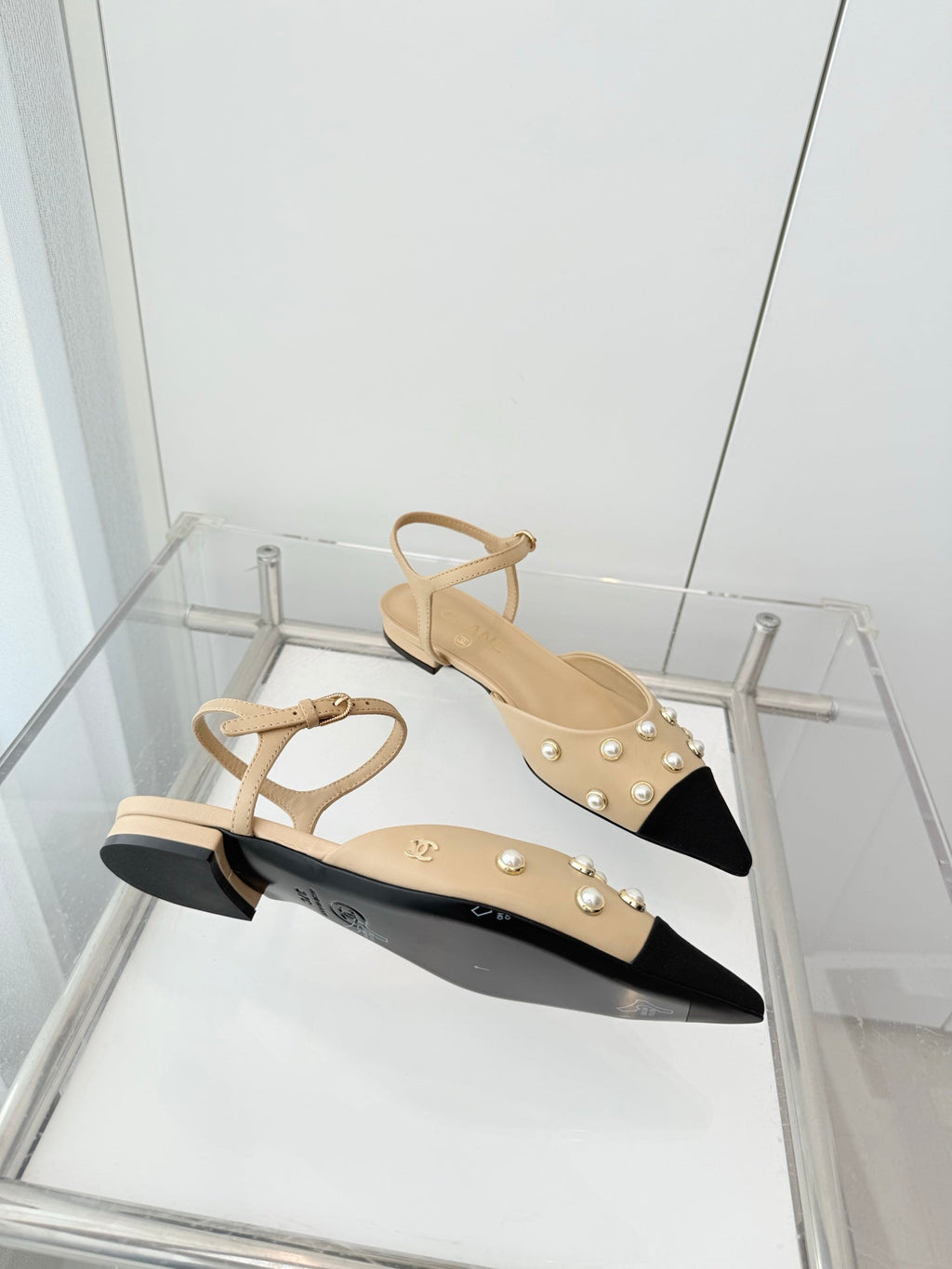 CC 26 Heeled Slingback With Pearl Toe Beige in Lambskin 597323
