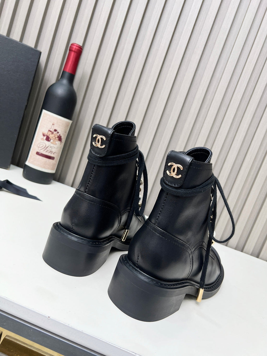 Chanel CC Combat Short Boots With Pearl Black in Calfskin 597894