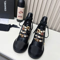 Chanel CC Combat Short Boots With Pearl Black in Calfskin 597894