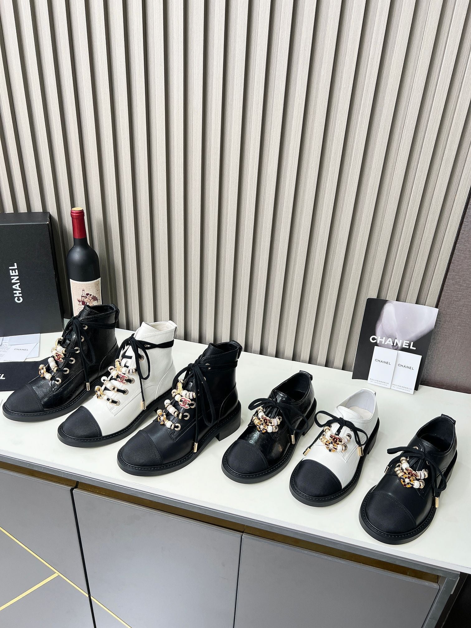 Chanel CC Combat Shoes With Pearl Black in Calfskin 597895