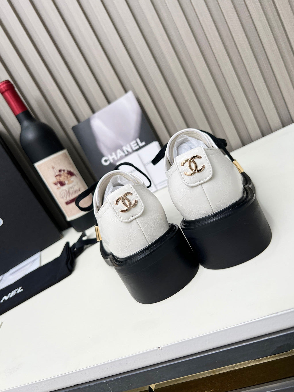 Chanel CC Combat Shoes With Pearl White in Calfskin 597896