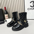 Chanel Chain Sock Ankle Boots Black Shiny Calfskin 597916