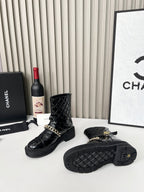 Chanel Chain Sock Ankle Boots Black Shiny Calfskin 597916