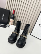 Chanel Chain Sock Ankle Boots Black Calfskin 597914