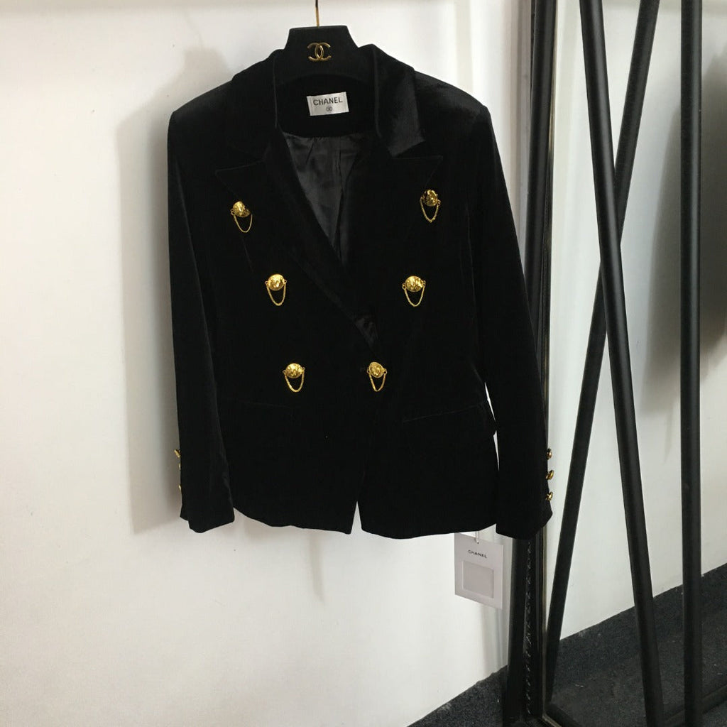 Chanel Long-Sleeve Velvet Blazer