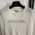 Chanel Long-Sleeved Knit T-Shirt with Embroidered Chanel Logo