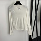 Chanel Long-Sleeved Knit T-Shirt with Embroidered Chanel Logo