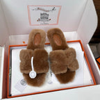 HM Oran Sandal Camel Brown Wool Velvet 598195