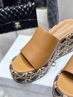 CD Attitude Wedge Sandals Beige in Cowhide 598184