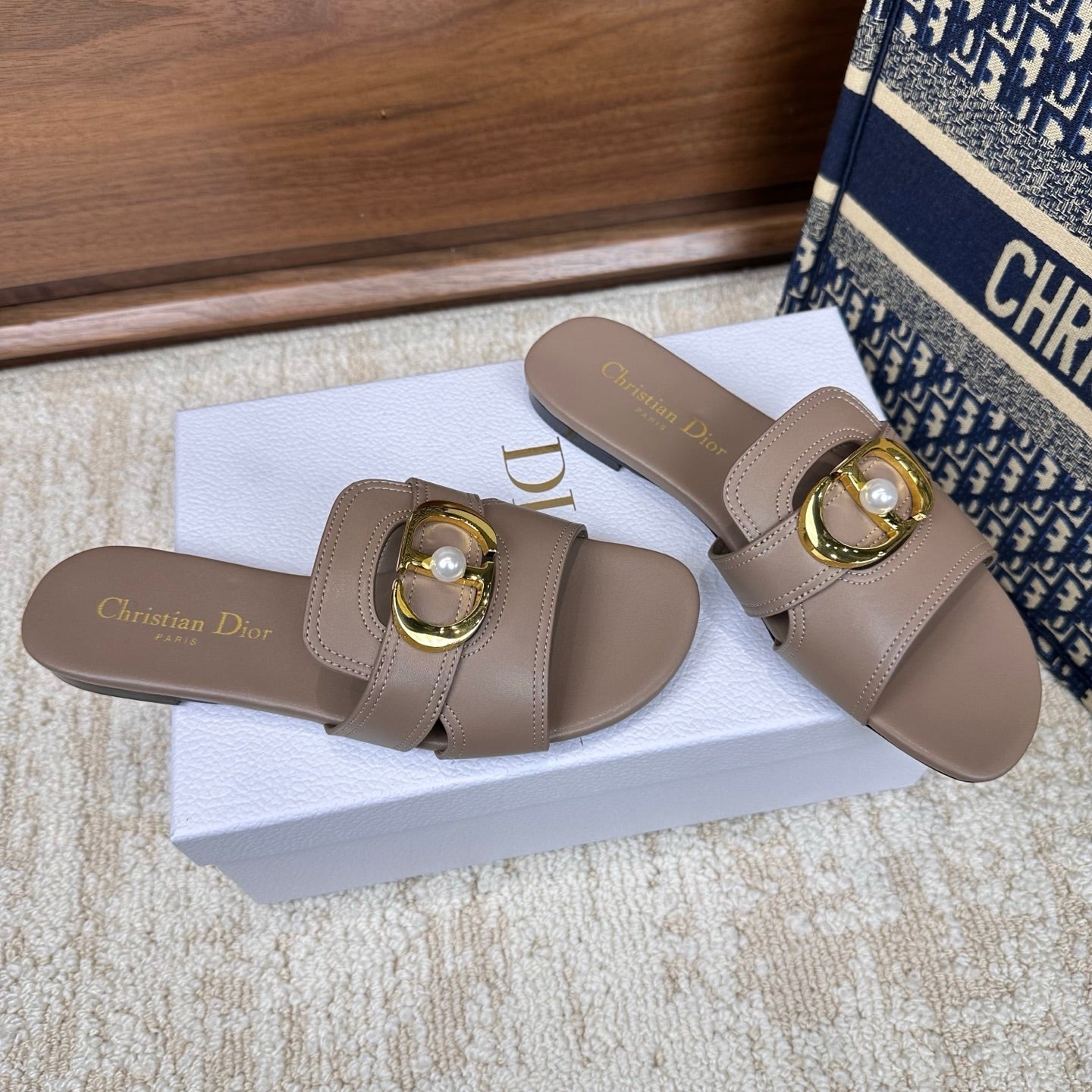 CD Montaigne Sandals Taupe in Calfskin 598171
